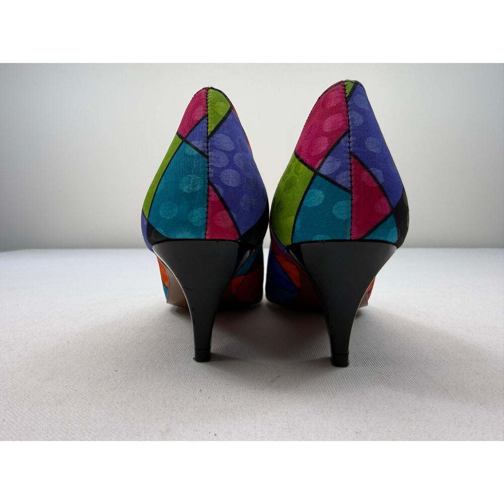Vintage 90s Life Stride Color Block Stained Glass Heels Art To Wear Size 7 Union - Picture 6 of 9